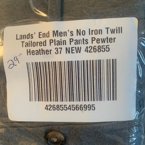 NWT LANDS' END NO IRON TWILL TAILORED PLAIN FRONT PANTS PEWTER HEATHER 34 & 37 - Picture 6 of 15